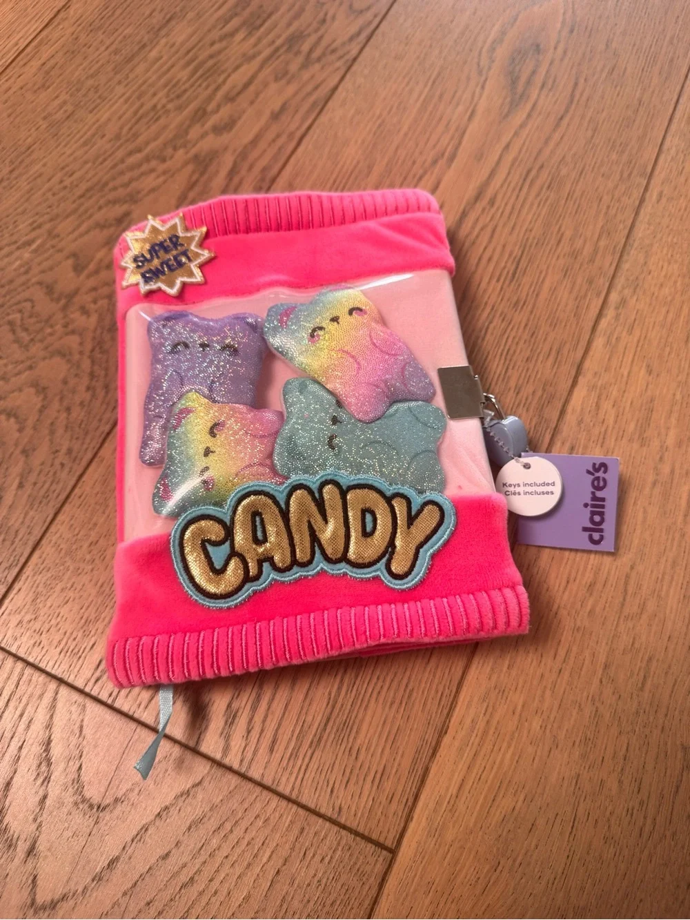 Claire's Pink Glitter Candy Plush Notebook & Pink Ice Cream Plush Keychain